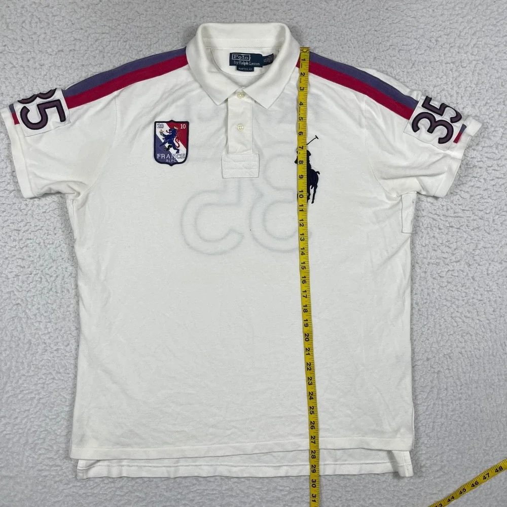 Polo Ralph Lauren France Polo Shirt Mens XL White Big Pony Custom Fit Sporty